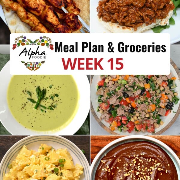 Collage of photos showing the dishes for Week 15 of Meal Planning.