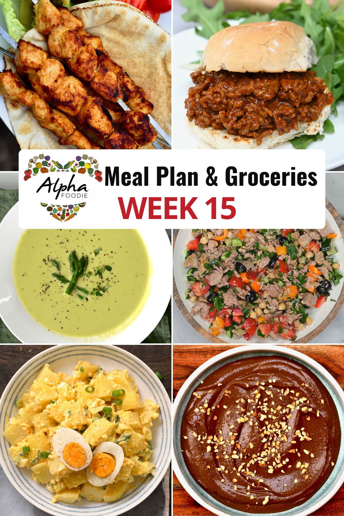 Collage of photos showing the dishes for Week 15 of Meal Planning.
