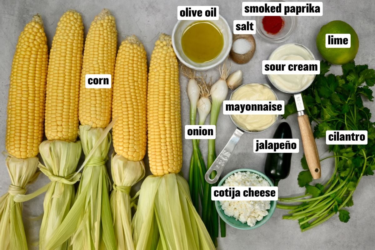 Ingredients for making street mexican corn salad