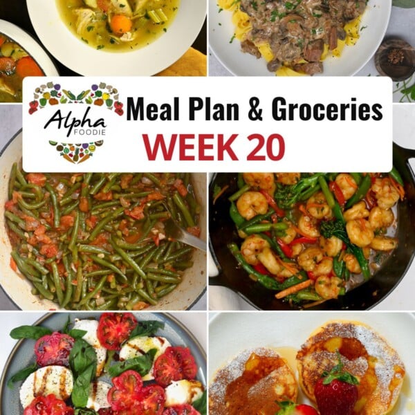 Collage of photos showing the dishes for Week 20 of Meal Planning.