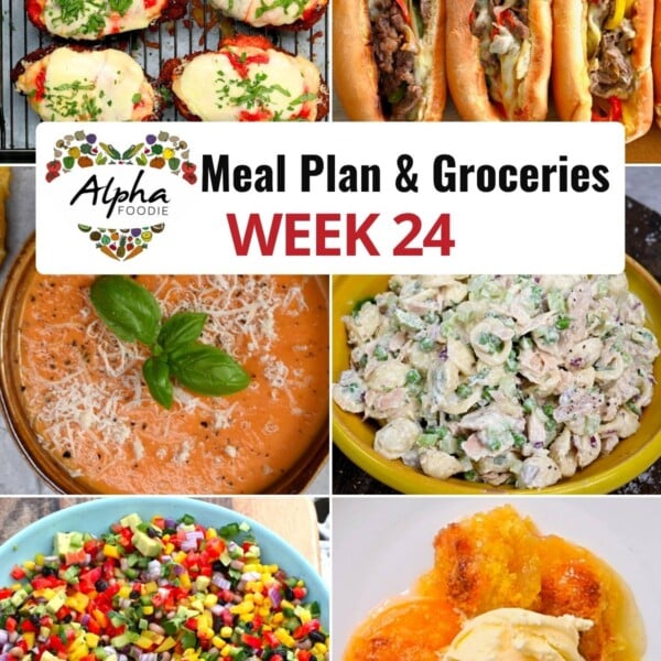 Collage photo of meal plan recipes for week 24.
