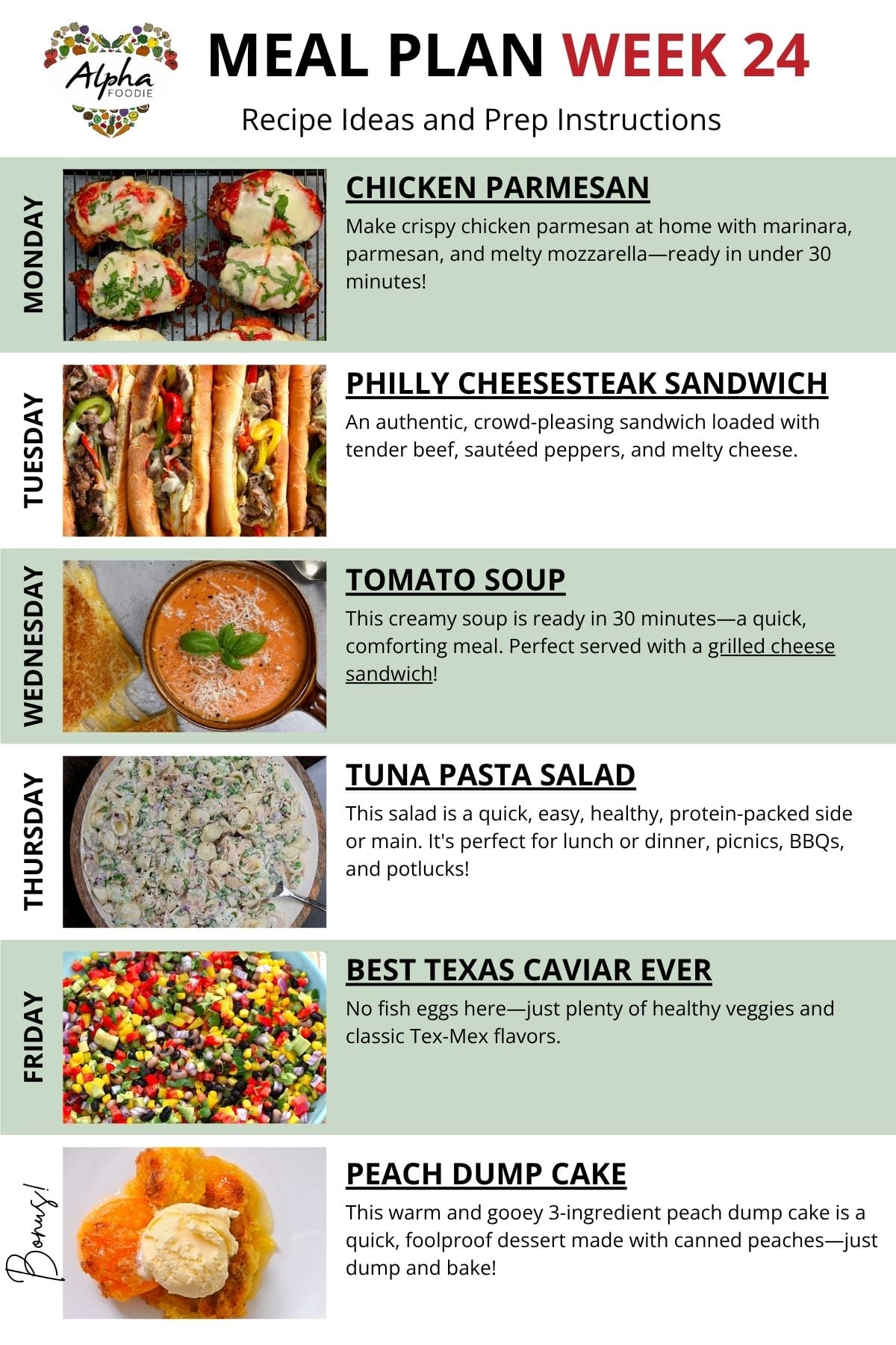 Meal Plan Recipe Notes for Week 24