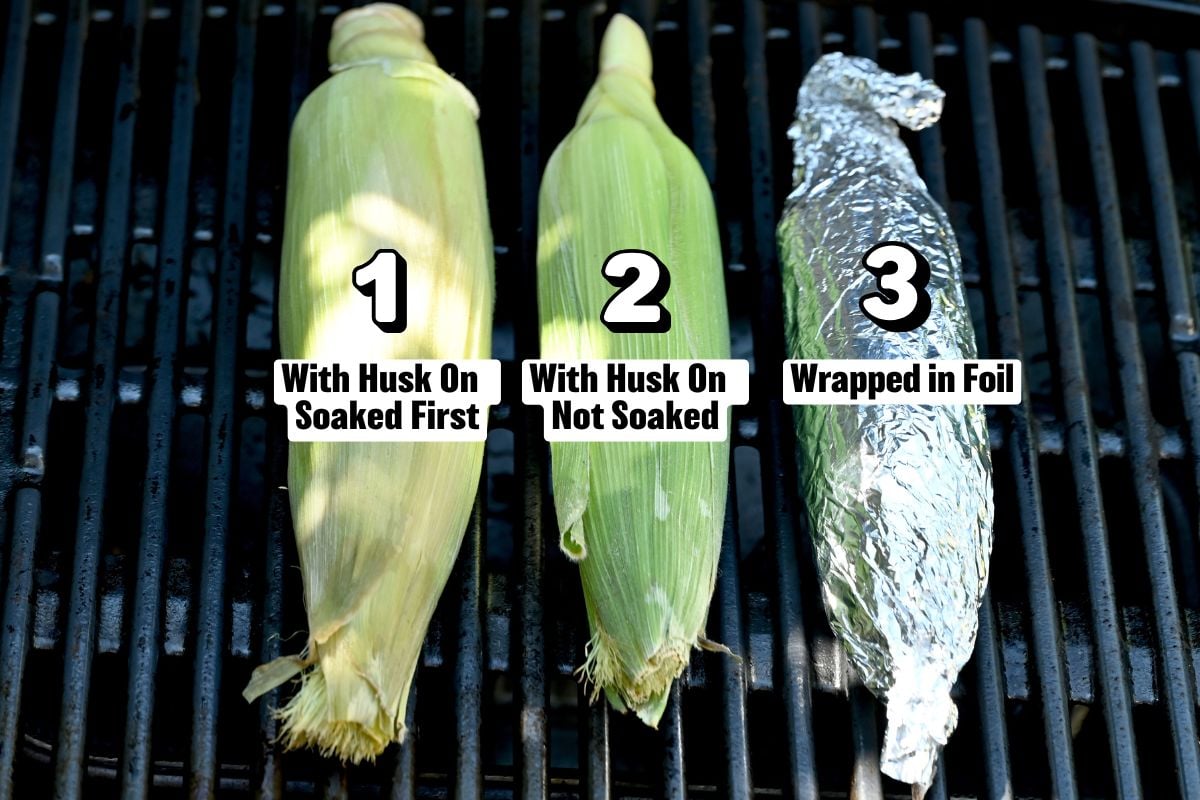 covered corn on the cop three on the grill