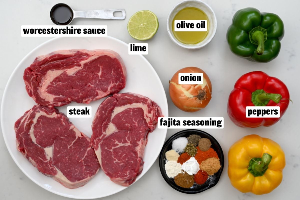 Ingredients for steak fajitas.
