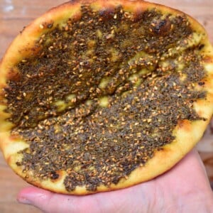Zaatar spice on manakish breakfast.