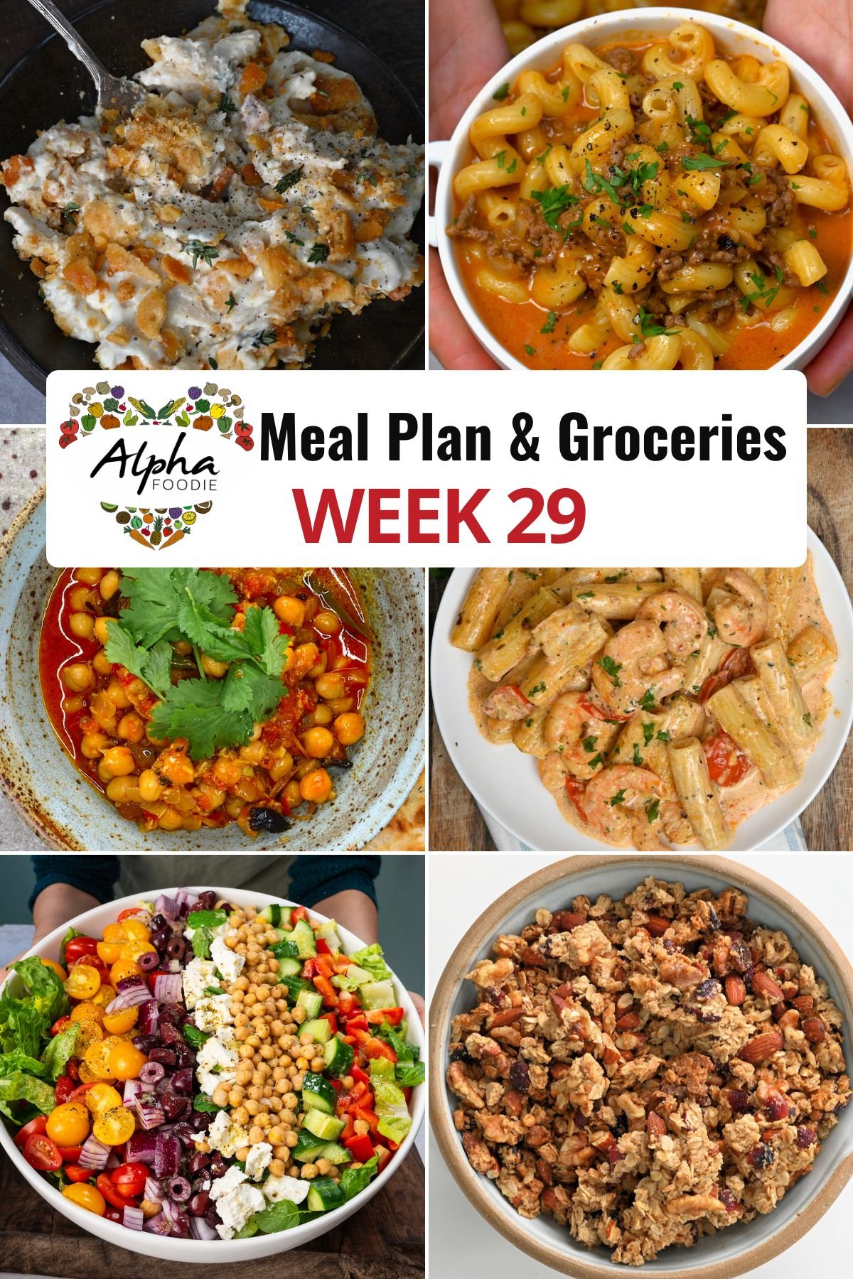 Collage of photos showing the dishes for Week 29 of Meal Planning.