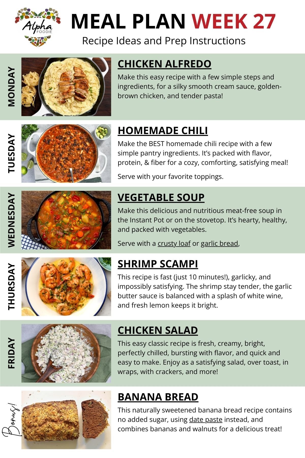 Notes about the recipes for week 27 of Meal planning.