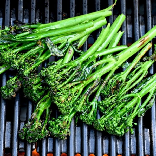 Broccolini charring on a hot grill