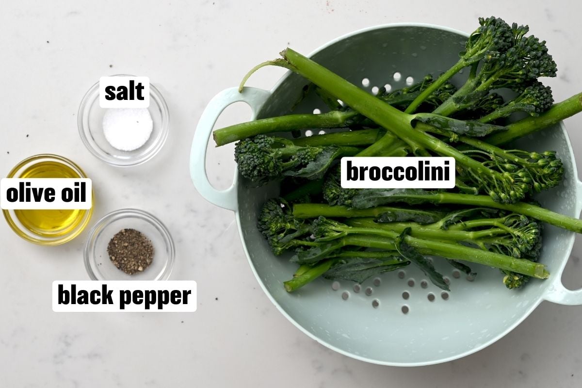 A photo of the ingredients needed to make grilled broccolini. - 2