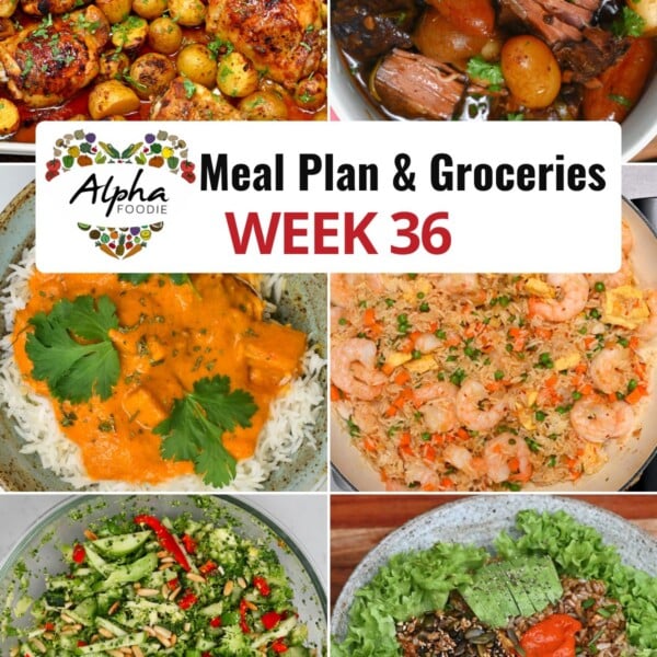 Collage of photos showing the dishes for Week 36 of Meal Planning.