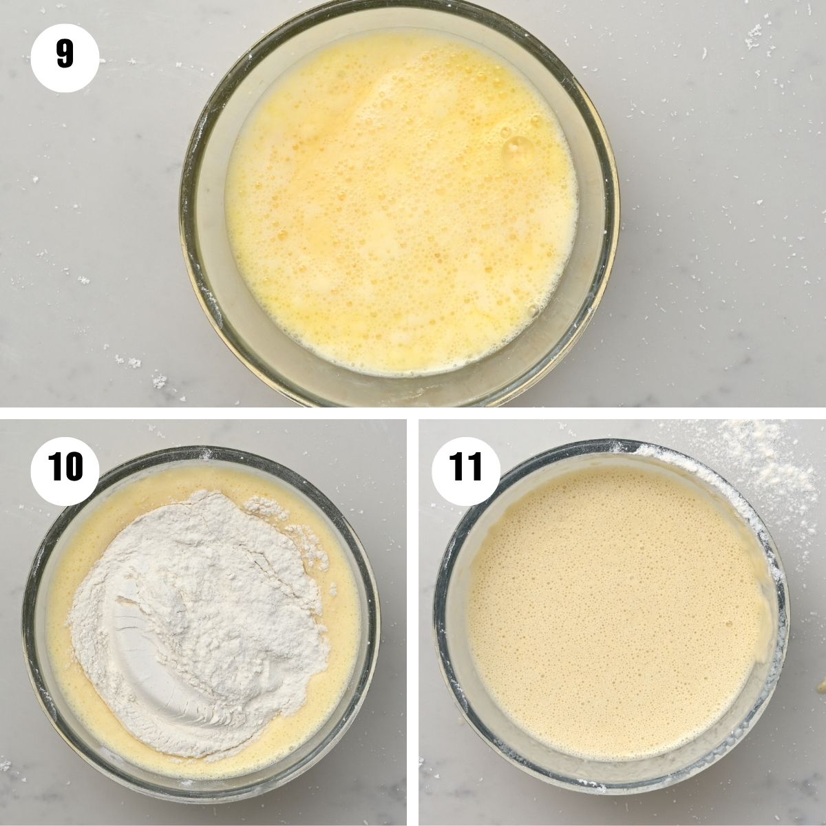 Mixing ingredients to make the batter for frying.