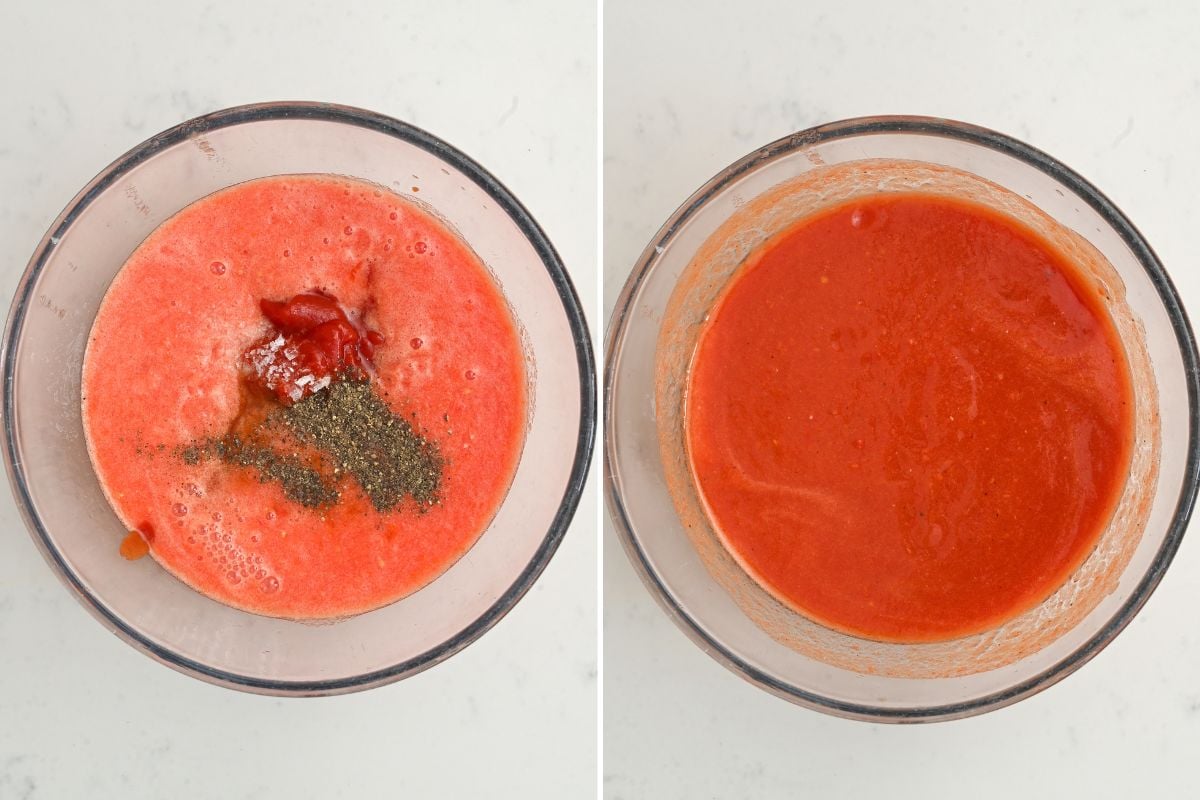 Mixing the sauce in a bowl until smooth and combined.