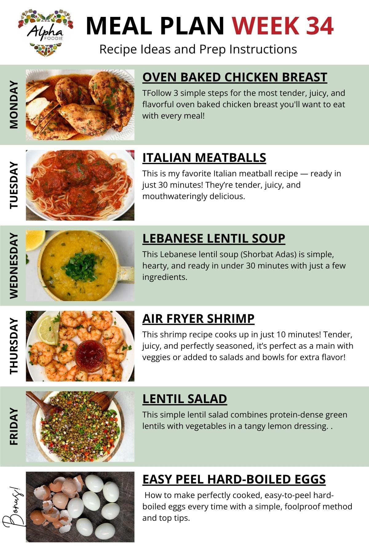 Notes about the recipes for week 34 of Meal planning.