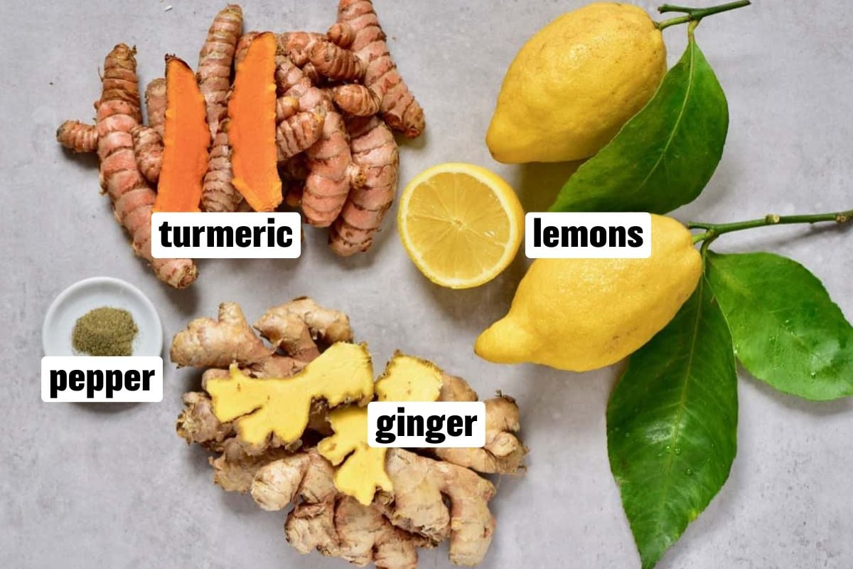 A photo of the ingredients for turmeric ginger shots. - 3
