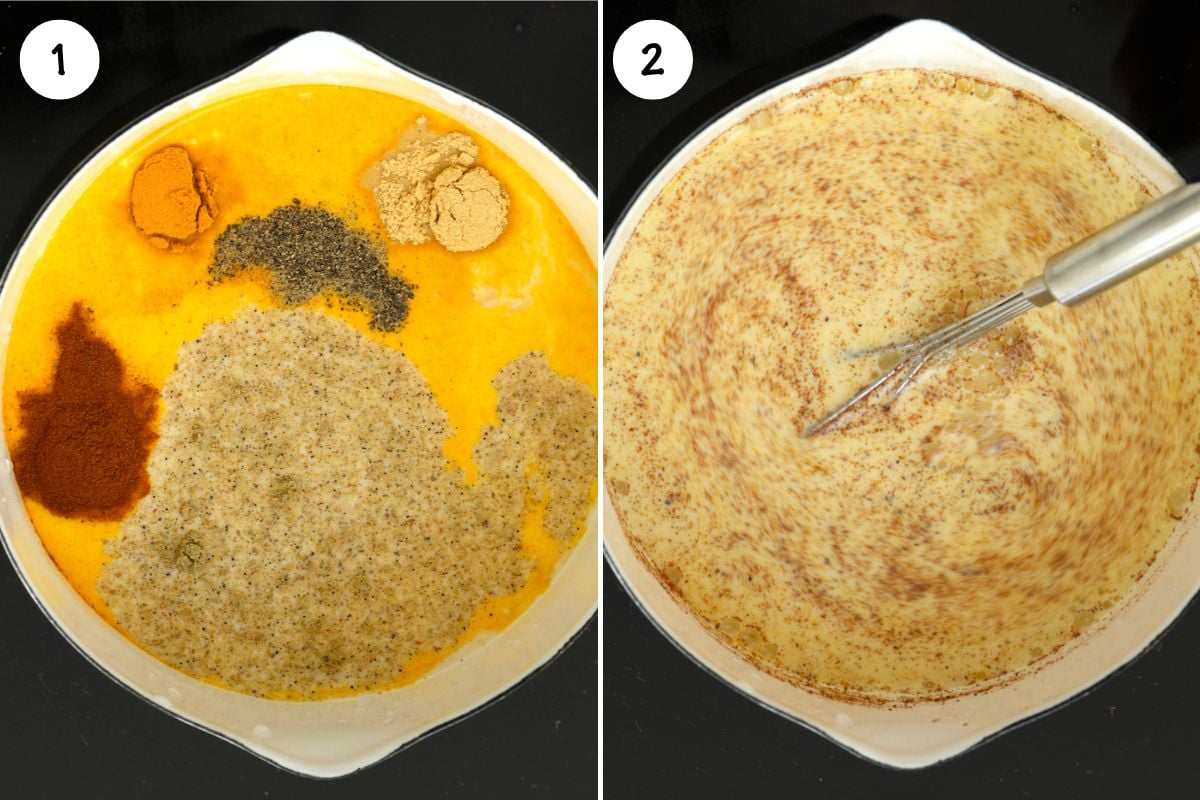 Collage of photos showing how to make golden milk. - 10