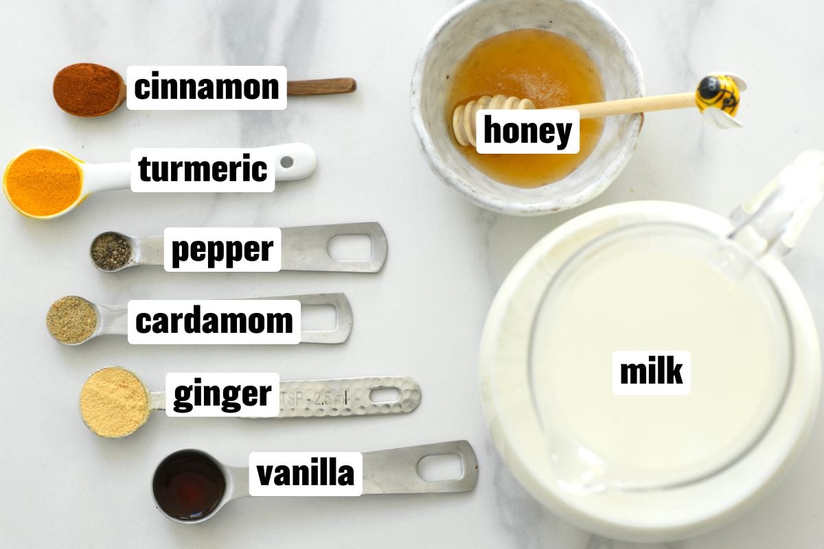 A photo of the ingredients needed to make golden milk. - 9