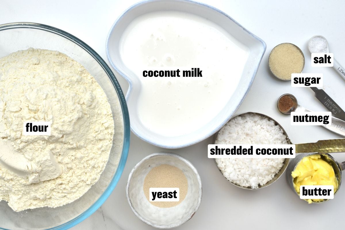 A photo of the ingredients needed to make coconut bake.
