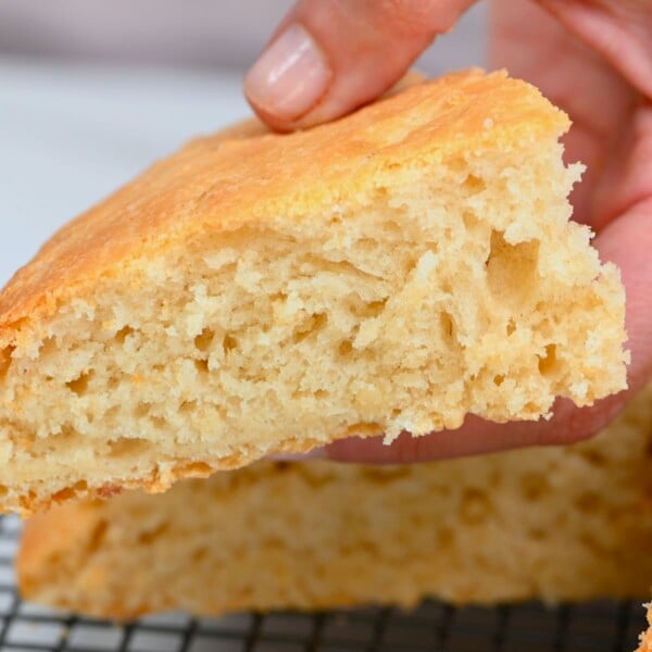 A piece of freshly baked coconut bake.