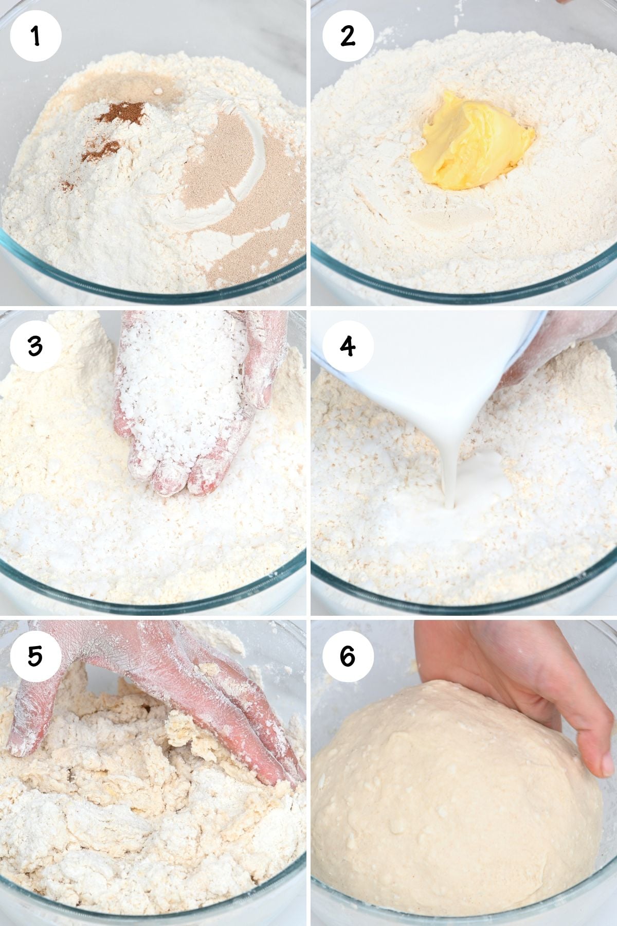 Steps for mixing dry and wet ingredients to make coconut bake.