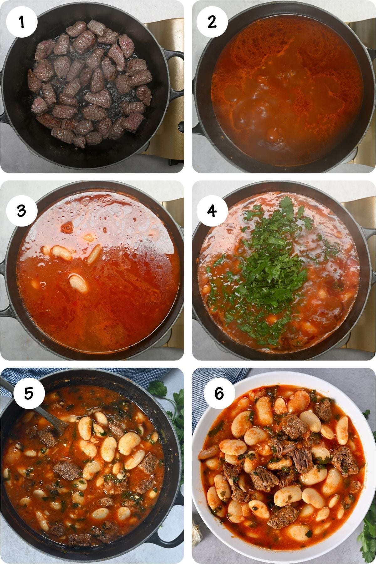 Collage of step-by-step photos showing how to make fasolia.