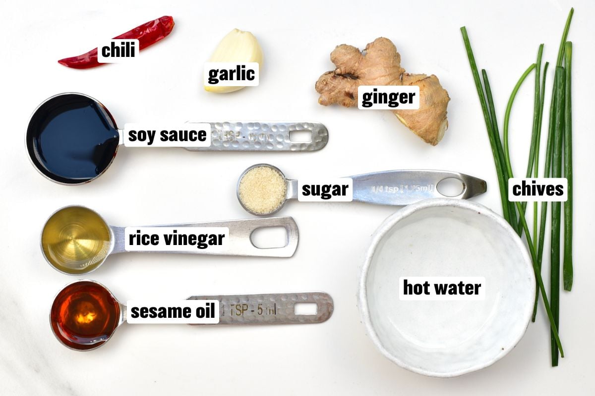 A photo of the ingredients needed to make dumpling sauce.