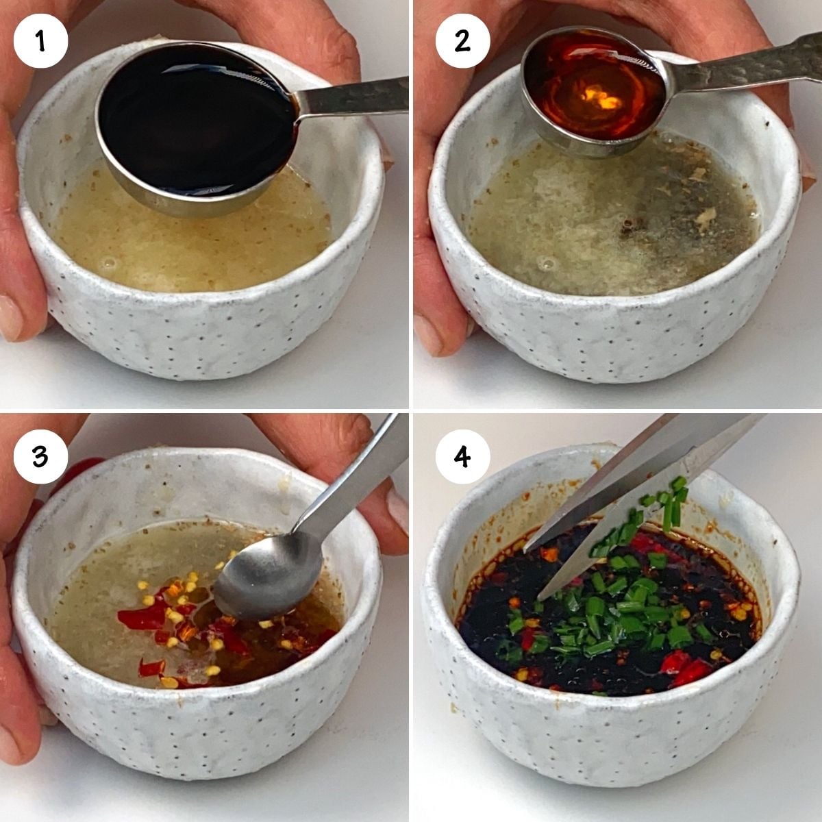 The steps for making homemade dumpling sauce.