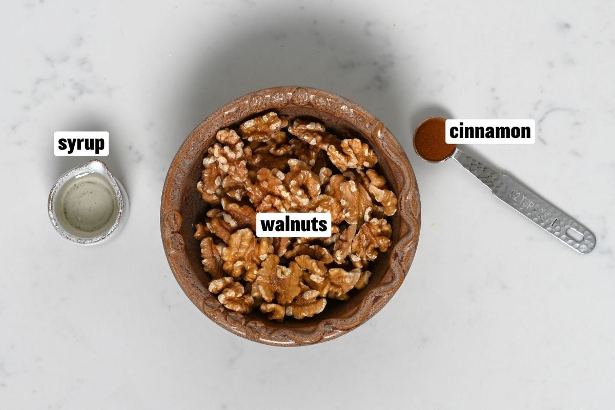 Flatlay of ingredients for walnut filling.