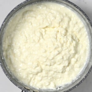 Homemade ashta in a small saucepan.