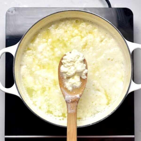 A spoonful of milk curds.