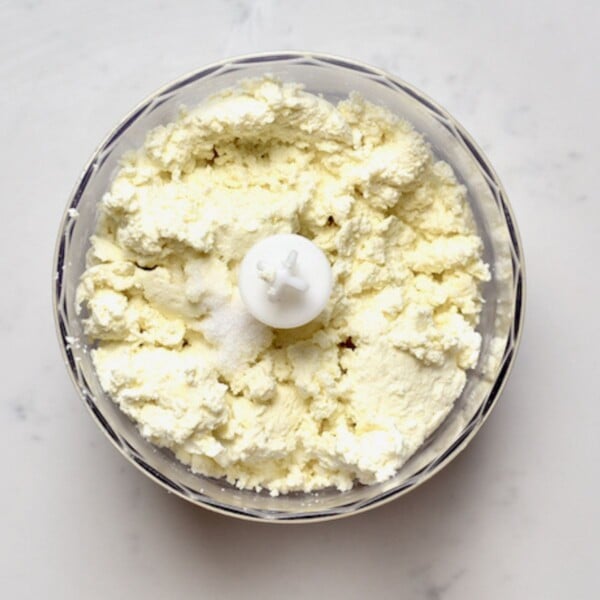 Drained milk curds and salt in a small blender.