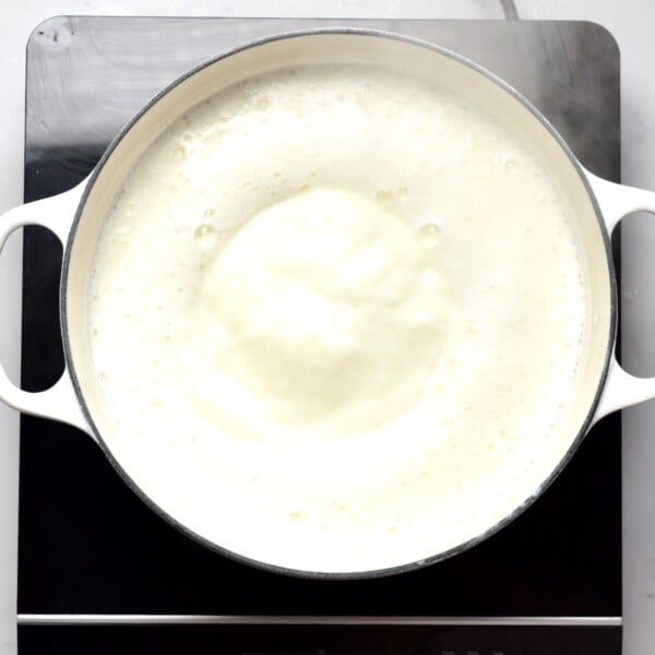 Milk brought the gentle boil.