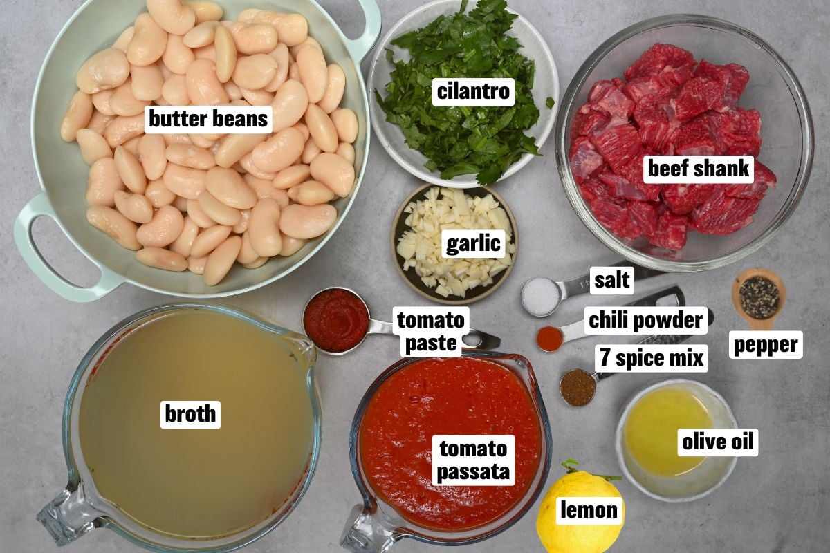 Ingredients for butter bean stew.