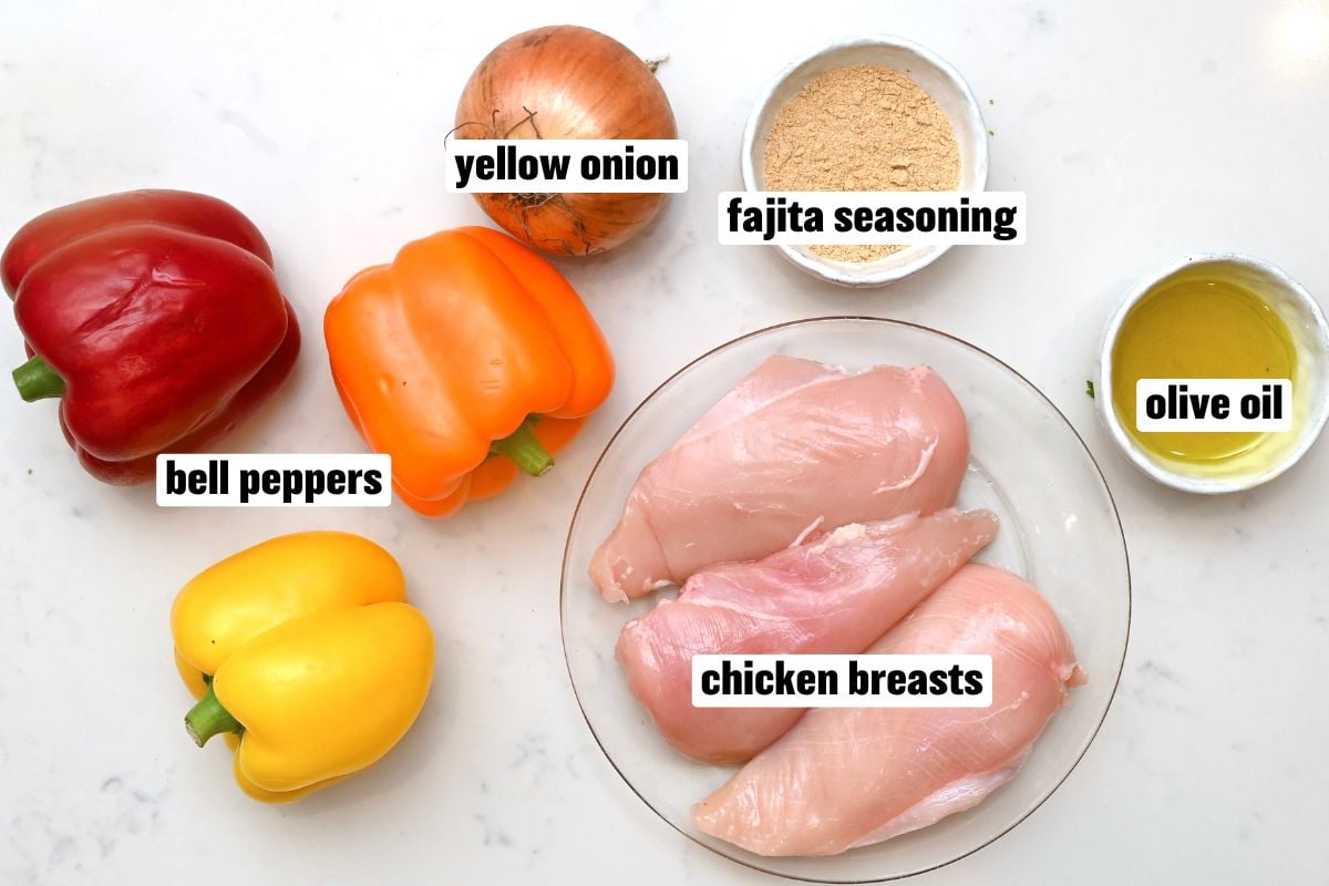 A photo of the ingredients needed for sheet pan fajitas.