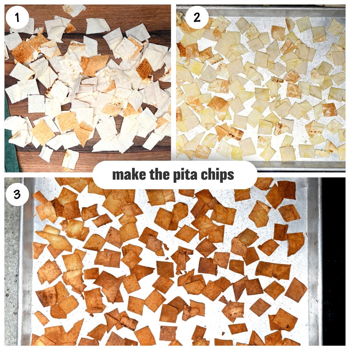 Steps for how to make pita bread chips.