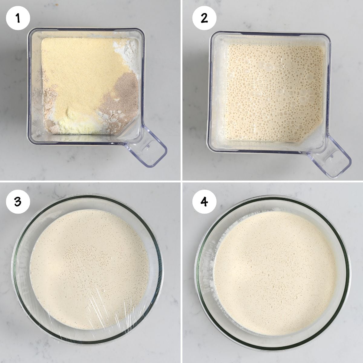 Steps for making the batter for qatayef pastries.