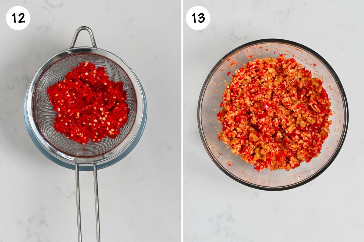 Steps for preparing the chili stuffing.