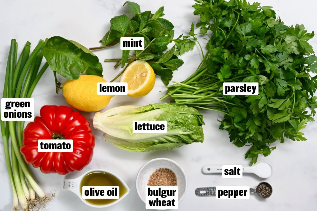 A photo of the ingredients needed for Lebanese tabbouleh salad. - 2