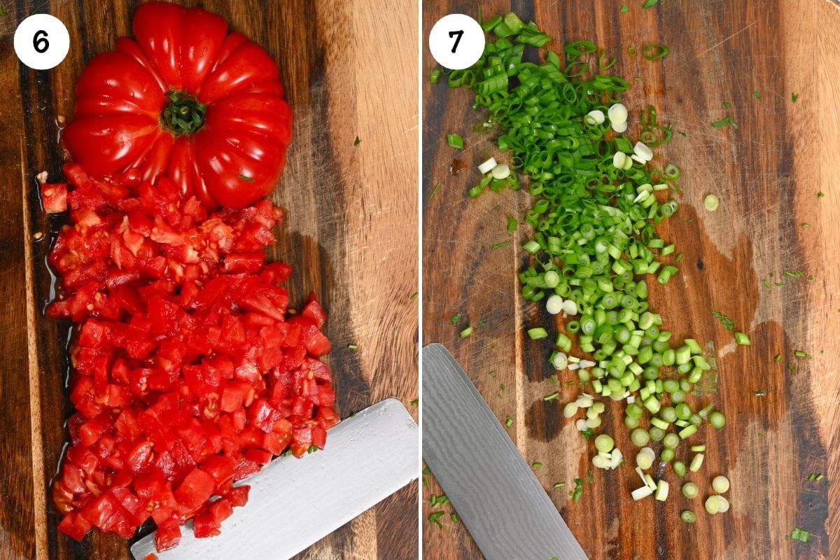 Chop the tomatoes and green onion. - 6