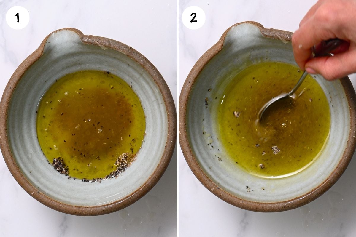 Steps for preparing the salad dressing for tabbouleh. - 3