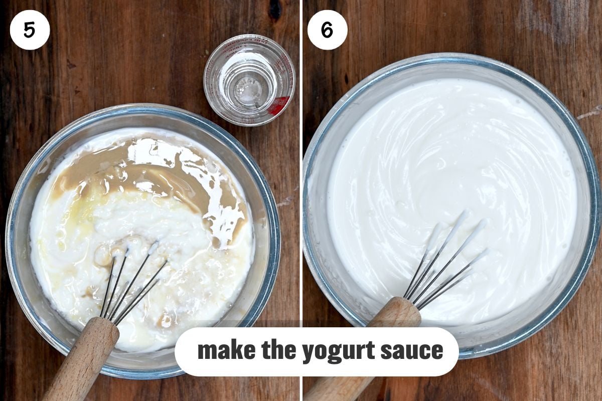 steps to make yogurt sauce for fatteh.