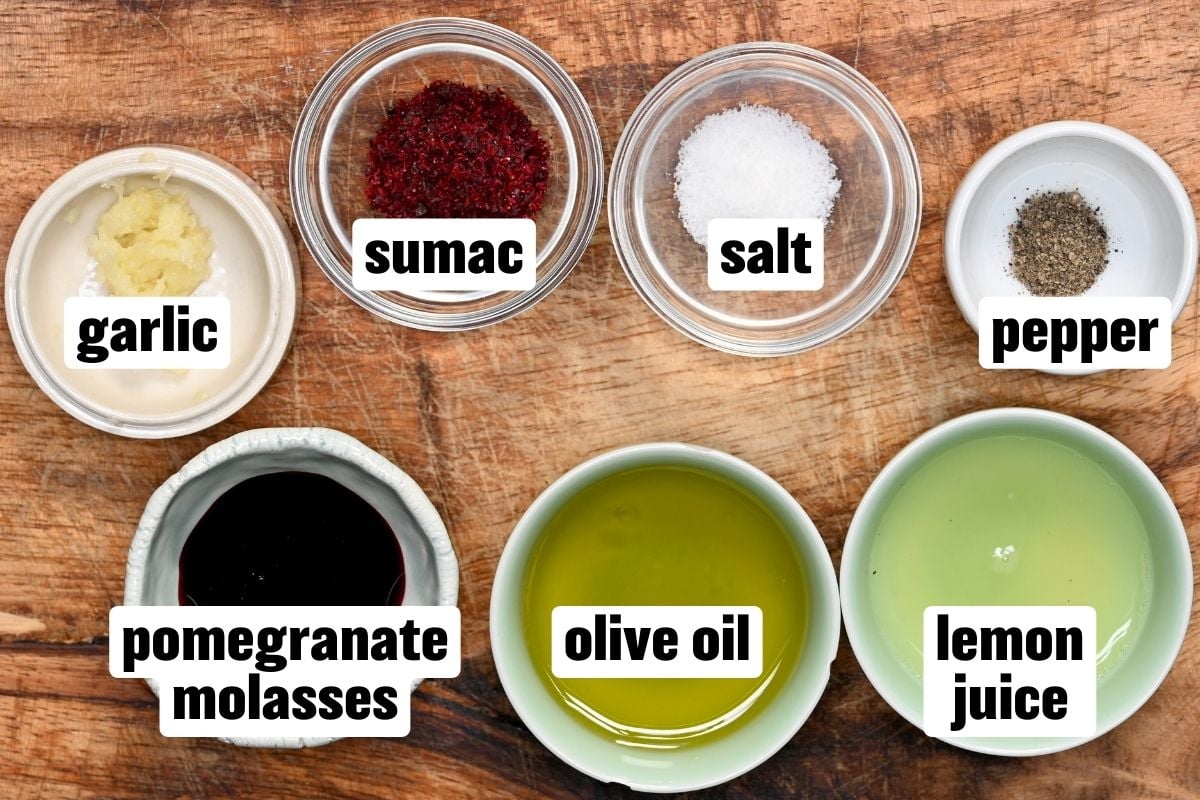 A photo of the ingredients needed to make fattoush salad dressing.