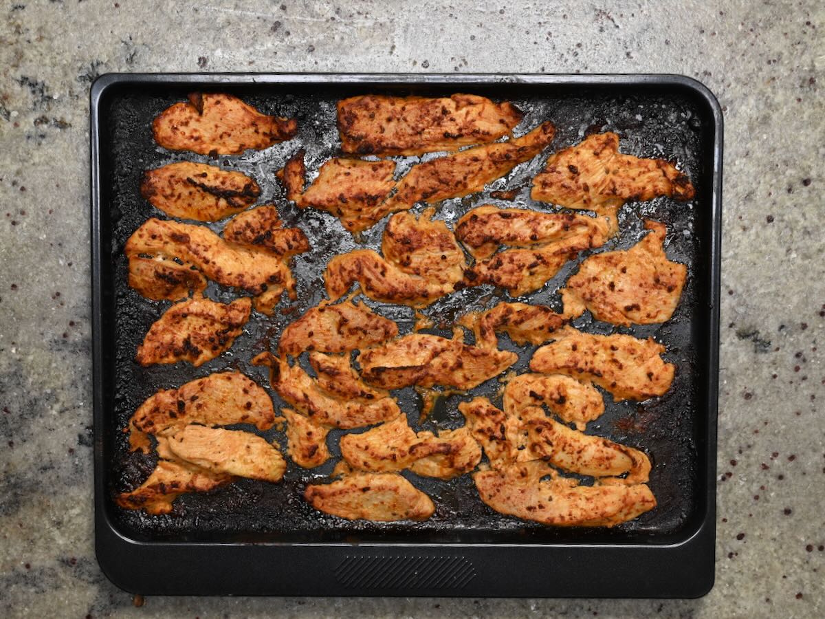 Baked chicken tenders with yogurt marinade.