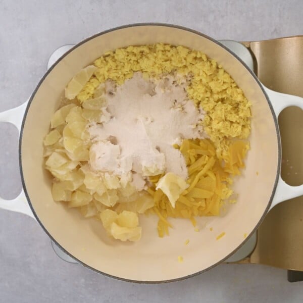 Ginger, lemon, lemon peel, and pectin in a large saucepan.