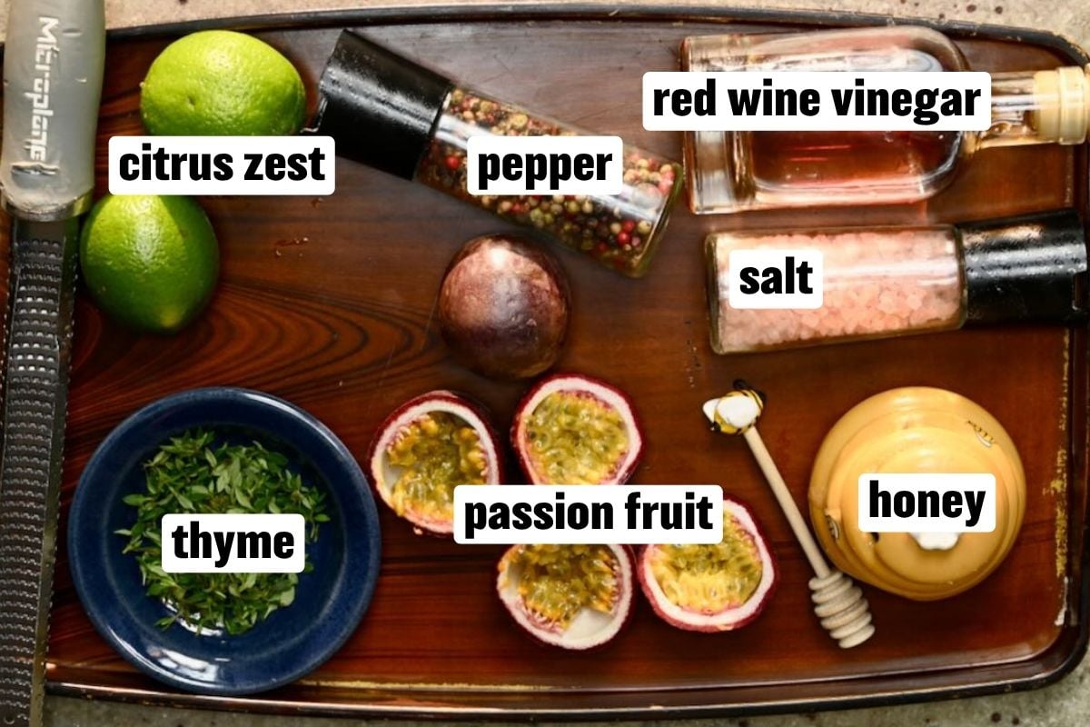 Ingredients needed to make the dressing for fruit salad.