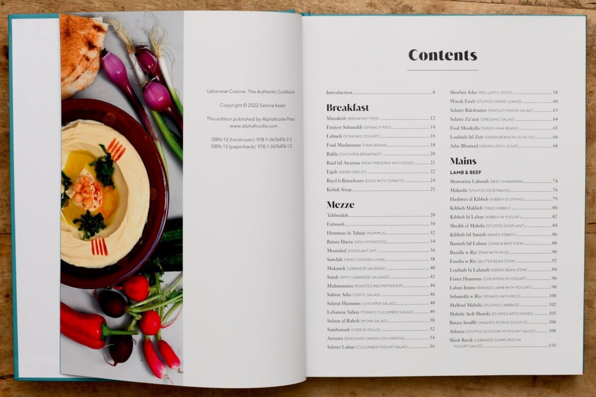 Contents pages of Lebanese Cuisine: The Authentic Cookbook